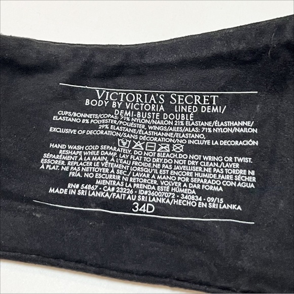 Victoria’s Secret Lined Demi Bra 34D black white lace underwire convertible - Picture 6 of 7